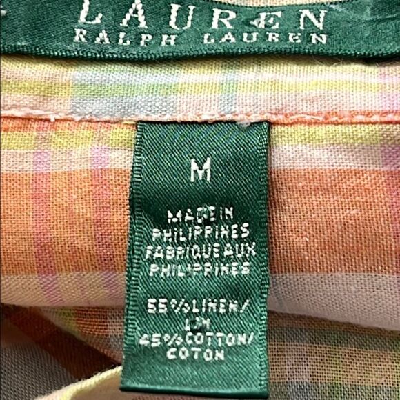 Ralph Lauren Multicolor Plaid Casual Linen Blend Roll Tab Sleeves Pockets - Picture 4 of 6